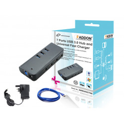 ADDON ADDUHC700 7 Ports USB 3.0 Hub and Universal Fast Charger with UK Power Adapter